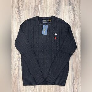 BRAND NEW MENS POLO SMALL BLACK SWEATER WITH RED CREST KNITTED SWEATER WITH TAGS